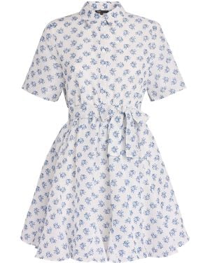 Maje Linen-Blend Floral Print Mini Shirt Dress - White