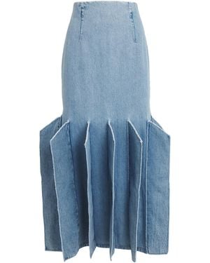 A.W.A.K.E. MODE Denim Panelled Maxi Skirt - Blue