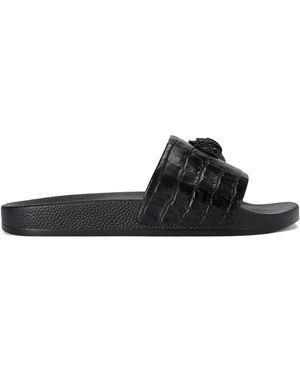 Kurt Geiger Leather Croc-Embossed Eagle Slides - Black