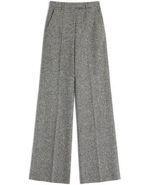 Valentino Wool-Blend Speckled Wide-Leg Trousers - Grey