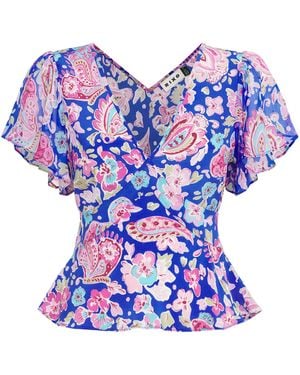 RIXO London Silk Floral Lania Blouse - Blue