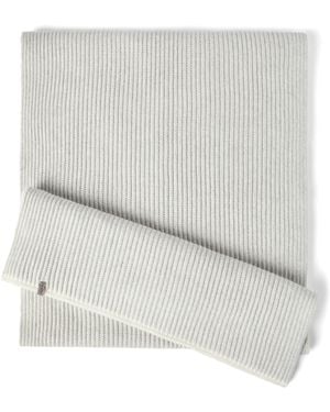 Brunello Cucinelli Cashmere Ribbed Monili-Detail Scarf - Gray
