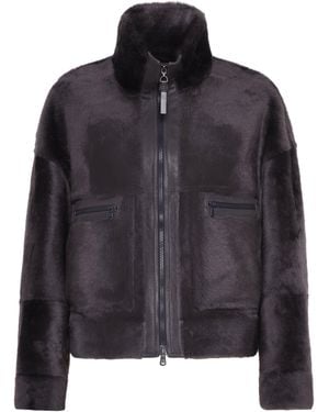 Brunello Cucinelli Shearling Fur Leather Jacket - Black