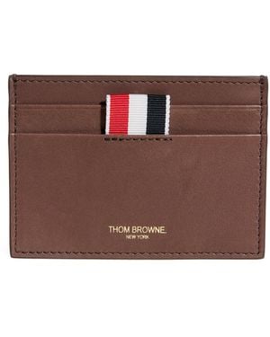 Thom Browne Leather Single Card Holder - Brown