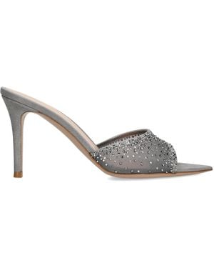 Gianvito Rossi Embellished Silk-Suede Rania Mules 85 - White