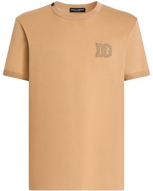 Dolce & Gabbana Cotton Logo-Patch T-Shirt - Natural