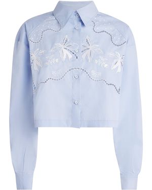 Sandro Cotton Embroidered Open-Work Shirt - Blue