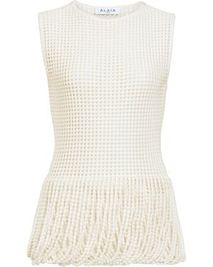 Alaïa 3D Fringe Peplum Top - White