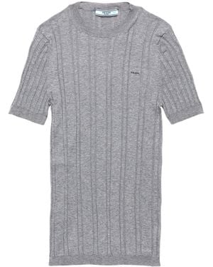Prada Cotton Ribbed Short-Sleeve T-Shirt - Grey