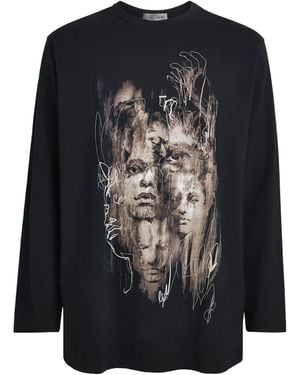 Yohji Yamamoto Cotton Printed Long-Sleeve T-Shirt - Black