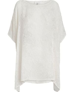 Eskandar Velvet Floral Kaftan Blouse - White
