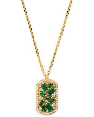 Suzanne Kalan Diamond And Emerald Medium Dog Tag Necklace - Metallic