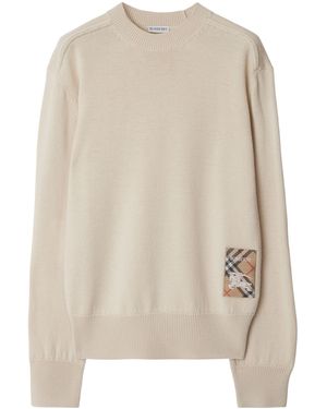 Burberry Wool Logo Label Sweater - Natural