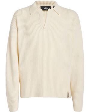 Represent Wool-Blend Ribbed Polo Jumper - White