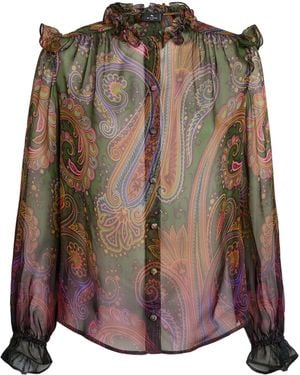 Etro Silk Ruffle Paisley Blouse - Brown