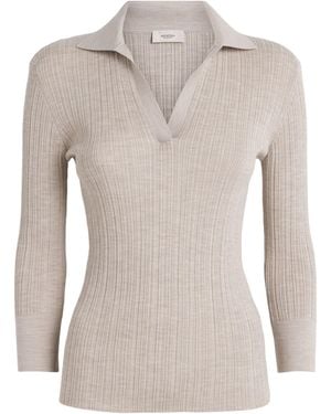 Agnona Cashmere-Wool-Silk Open-Collar Polo Sweater - Natural