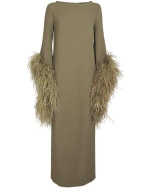 Taller Marmo Feather-Trim Del Lago Gown - Green