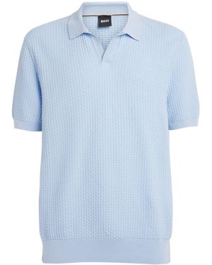 BOSS Cotton Open-Collar Polo Shirt - Blue