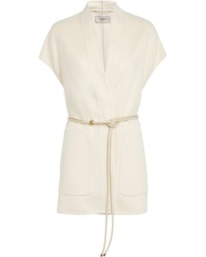 Agnona Wool-Cashmere Sleeveless Belted Jacket - White