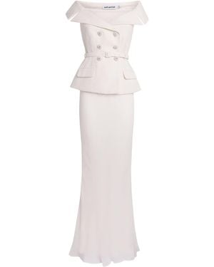 Self-Portrait Bouclé Double-Breasted Tailored Maxi Dress - White