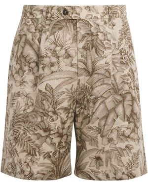 Eleventy X Harrods Linen Printed Bermuda Shorts - Natural