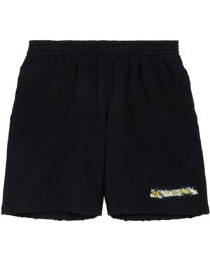Balenciaga Cotton Messy Spray Logo Shorts - Black