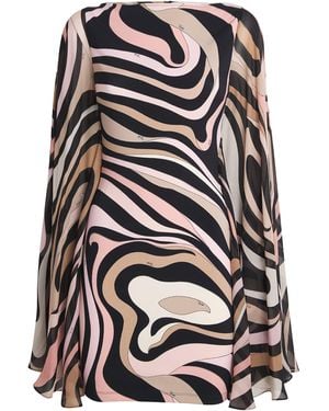 Emilio Pucci Silk Marmo Print Kaftan Mini Dress - Black
