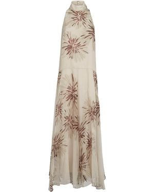 Brunello Cucinelli Silk Halterneck Floral Maxi Dress - Natural
