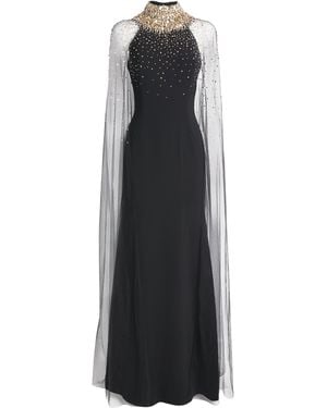 Jenny Packham Embellished Cape Zadie Gown - Black