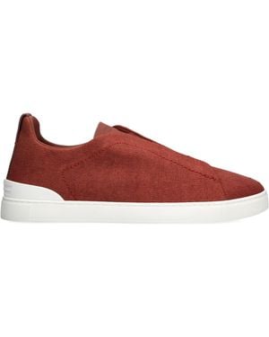 ZEGNA Cotton-Linen Triple Stitch Trainers - Red