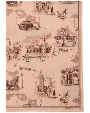 Burberry Wool-Silk London Landmarks Scarf - Pink