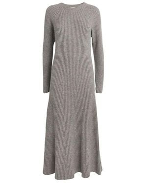 Johnstons of Elgin Cashmere Ribbed Midi Dress - Grey