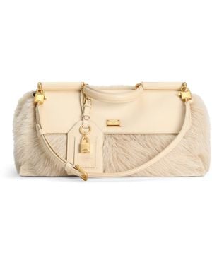 Dolce & Gabbana Fur-Trim My Sicily Top-Handle Bag - Natural