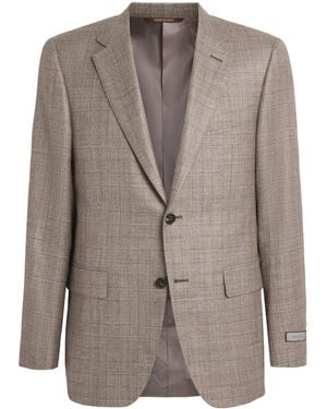 Canali Silk-Cashmere Check Blazer - Brown