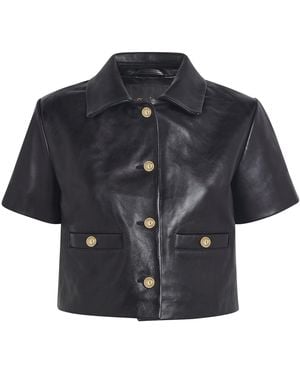 Maje Cropped Leather Jacket - Blue
