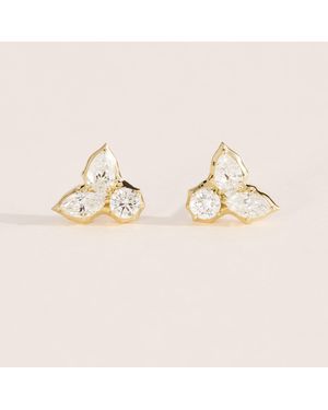 Jade Trau And Diamond Poppy Cluster Stud Earrings - Natural
