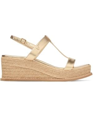 Jimmy Choo Theia 60 Leather Wedge Sandals - Natural