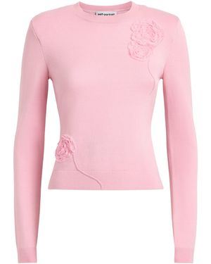 Self-Portrait Flower Appliqué Sweater - Pink