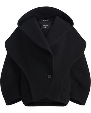 Balmain Virgin Wool Oversized Pea Coat - Black