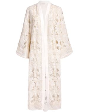 Loretta Caponi Cotton Embroidered Ansedonia Robe - White