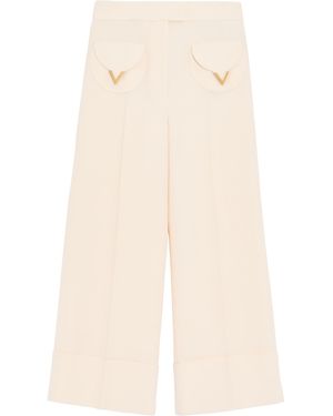 Valentino Wool-Silk Crepe Tailored Trousers - Natural