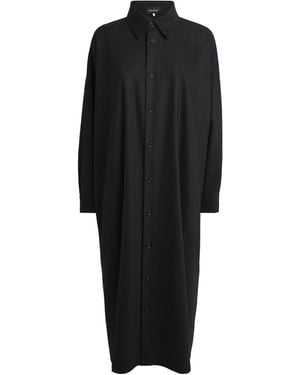 Eskandar Virgin Wool-Cashmere Wide Midi Shirt Dress - Black