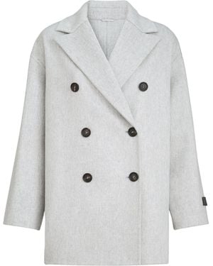 Brunello Cucinelli Cashmere Beaver Pea Coat - White