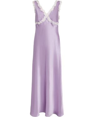 Loretta Caponi Silk-Lace Albina Slip Dress - Purple