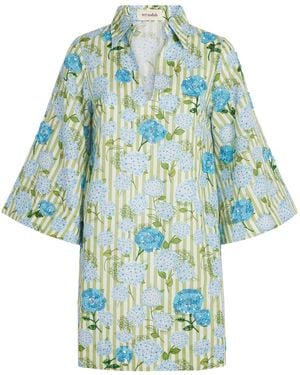 VERANDAH Embellished Hydrangea Mini Tunic Dress - Blue