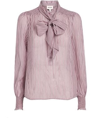 ME+EM Cotton Stripe Tie-Neck Blouse - Pink