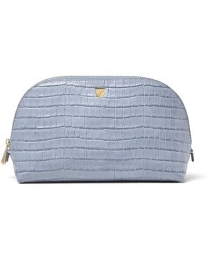 Aspinal of London Small Leather Croc-Embossed Cosmetic Case - Blue