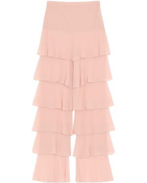 Valentino Silk Tiered Straight Pants - Pink