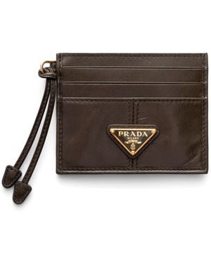 Prada Leather Card Holder - Brown