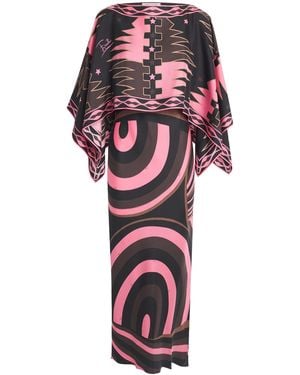 PUCCI Silk Iride Cape-Detail Maxi Dress - Red